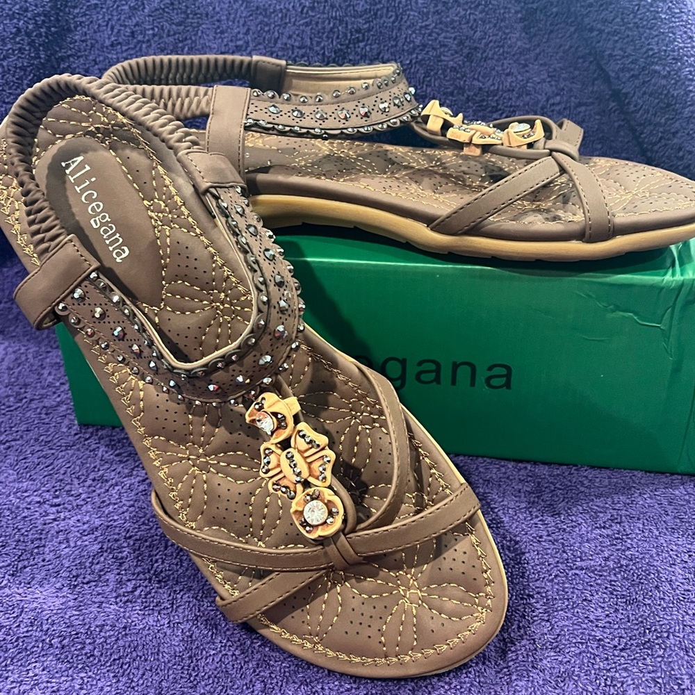 Alicegana Brown Embellished Women's Sandals